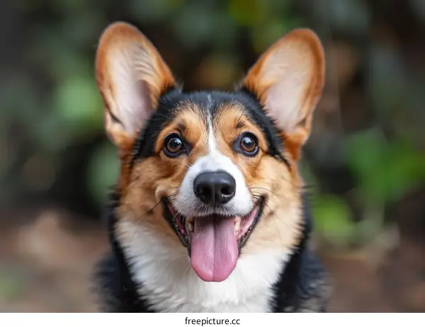 A happy corgi dog with a big smile on its face