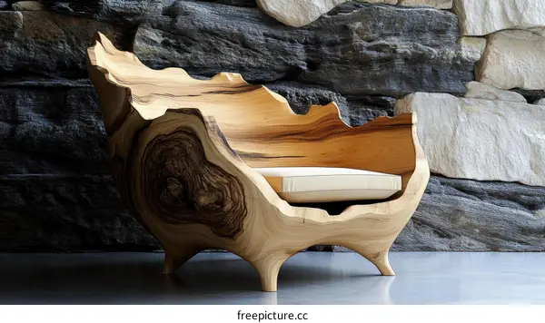 Unique Wooden Chair Design with Stone Background