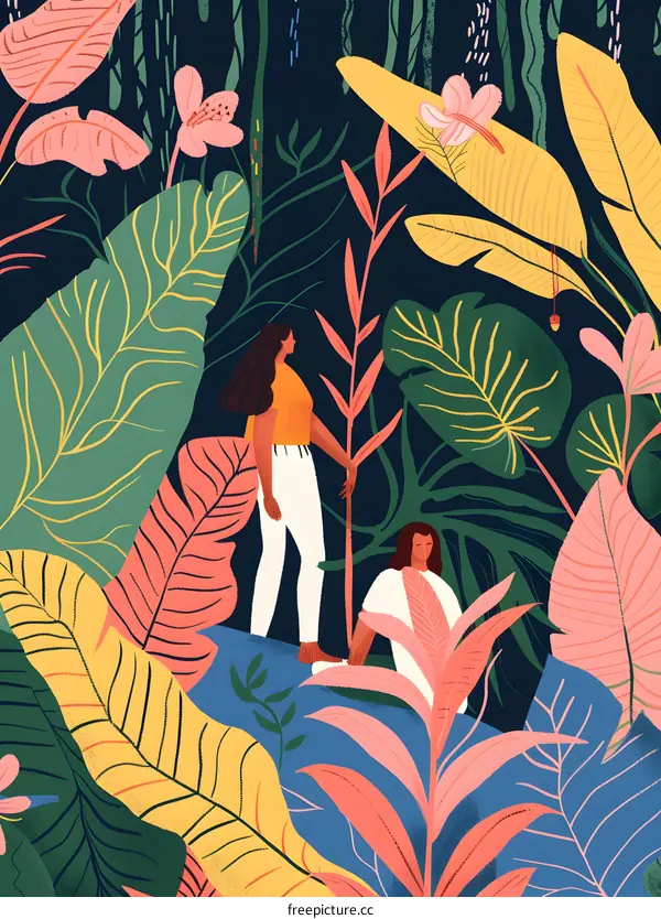 Two Women In The Jungle Illustration
