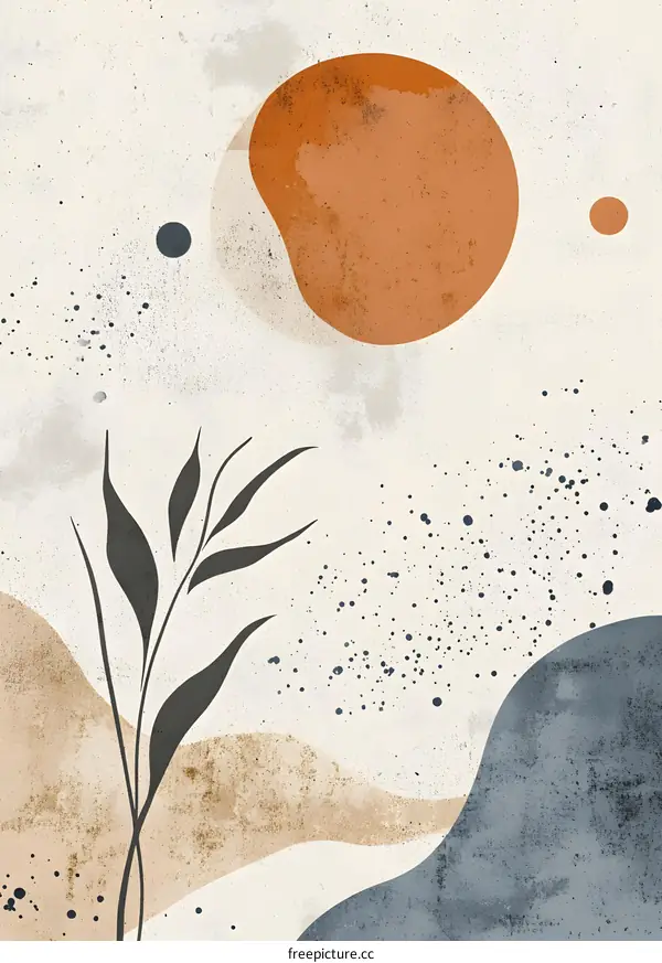 Abstract Minimalist Art Print with Plant and Sun