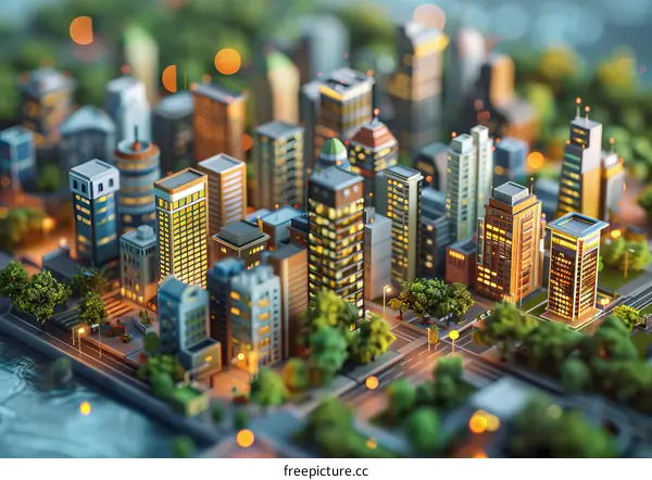 Modern Miniature Cityscape with Lush Greenery
