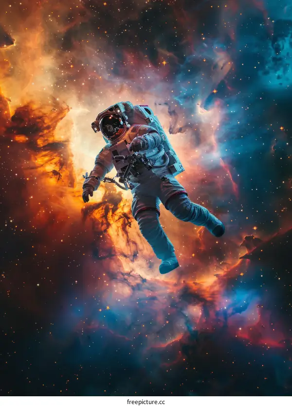 Astronaut Exploring a Vibrant Nebula