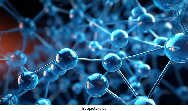Blue translucent molecular structure on black background