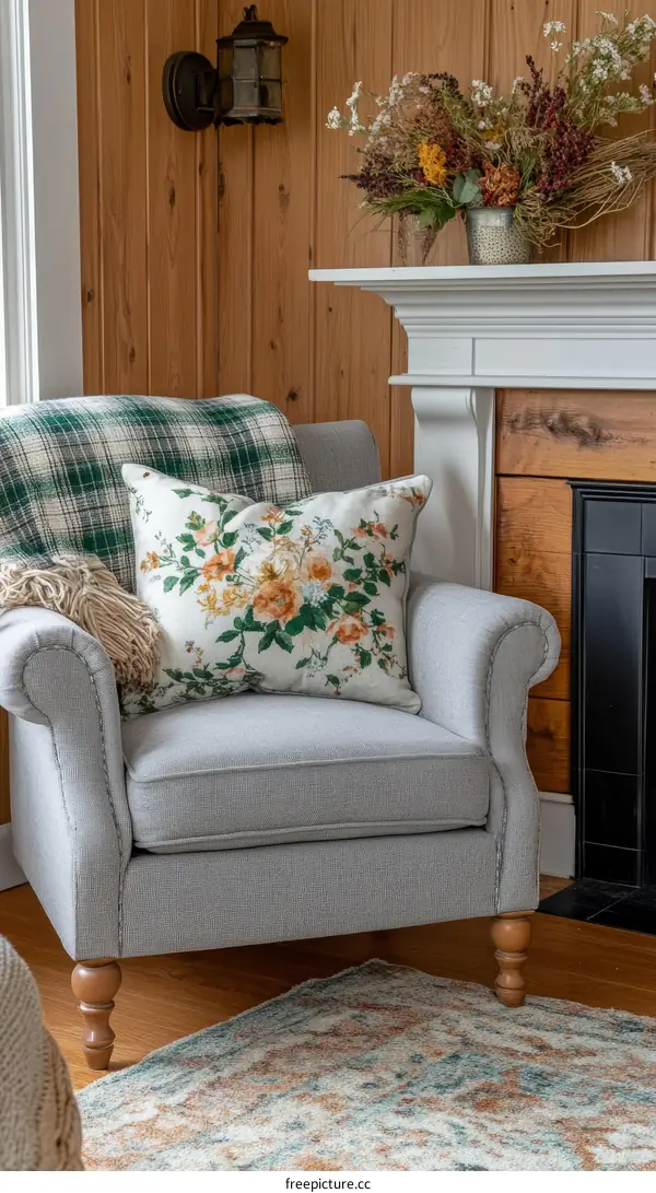 Cozy Farmhouse Living Room with Floral Accent
