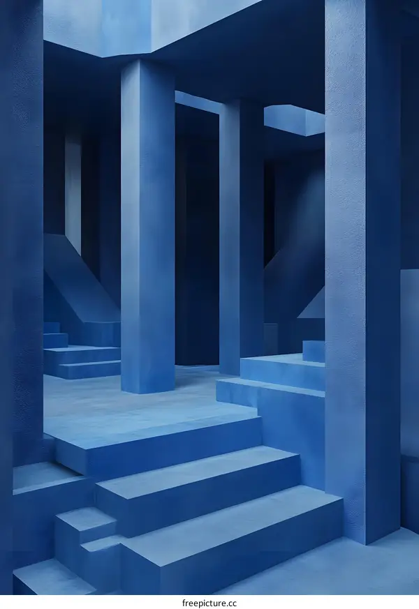 Abstract Blue 3D Minimalist Architecture Design Interior