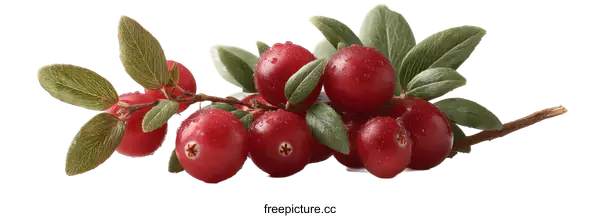 [Transparent Background PNG]Fresh Cranberry Cluster with Leaves