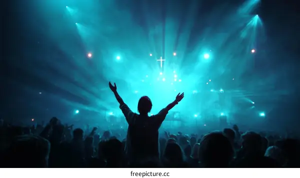 Concert Crowd Silhouettes Under Vibrant Stage Lights