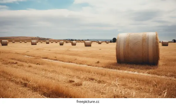 Golden Hay Bales in a Rural Landscape