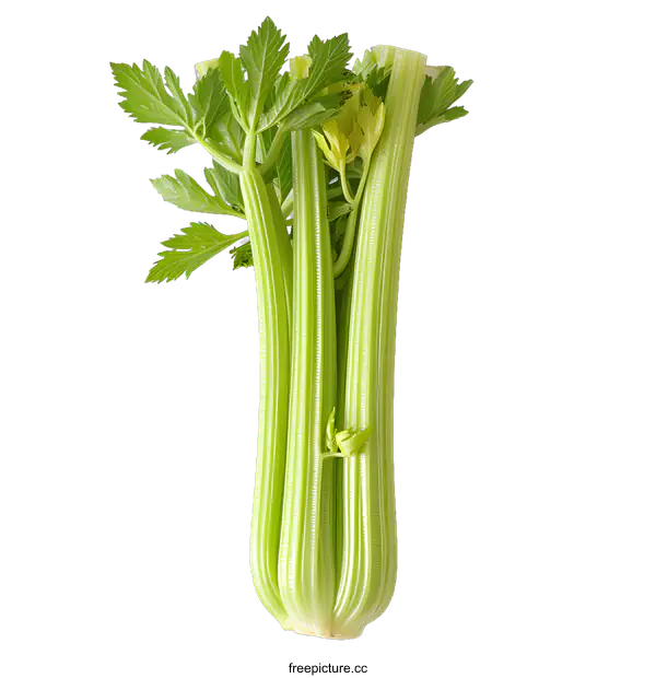[Transparent Background PNG]Fresh Green Celery Stalks on a White Background