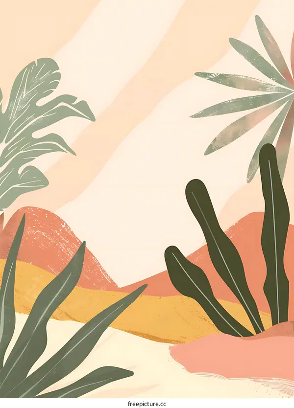 Abstract Tropical Plants Background with Orange and Yellow Tones