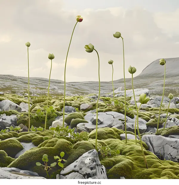 Green Plants Growing in a Rocky Landscape