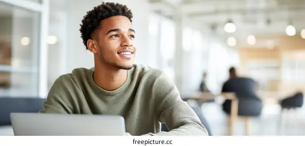 Young Man Contemplating in Modern Office