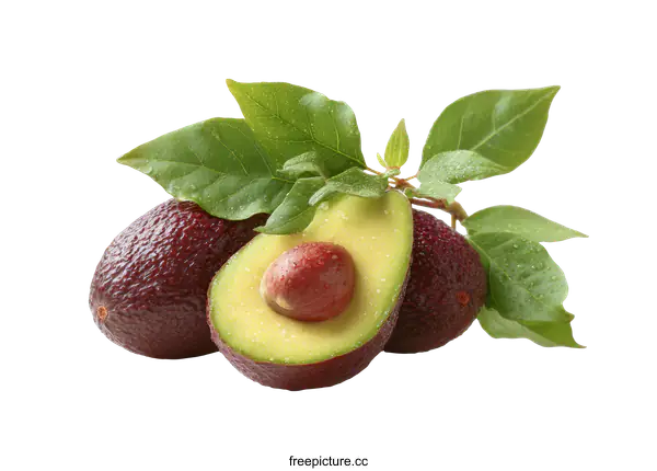 [Transparent Background PNG]Fresh Red and Green Avocado with Leaves