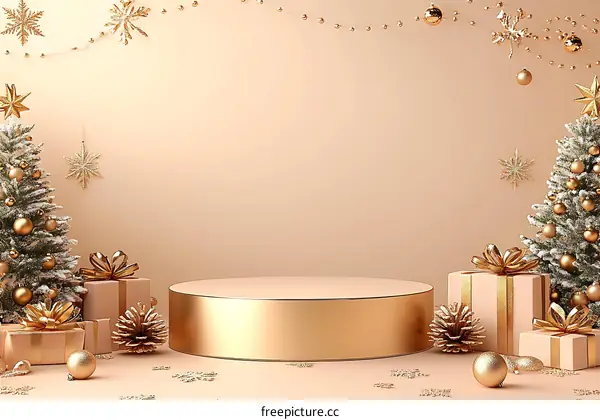 Christmas Holiday Scene with Golden Decor