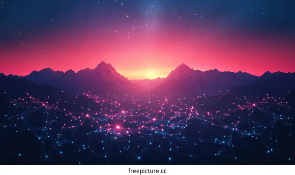 Abstract Mountain Landscape with Network Connections