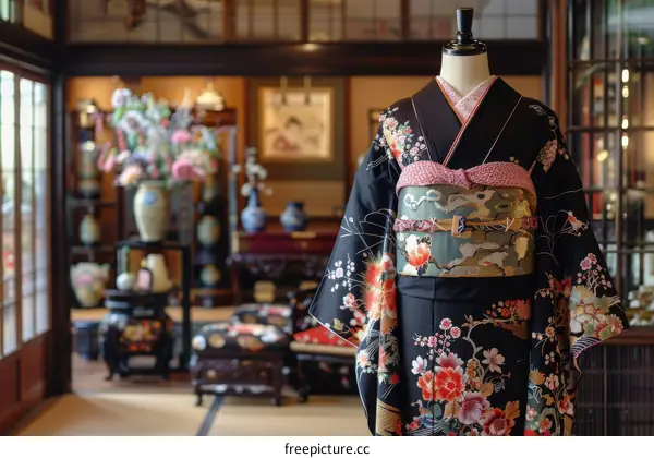 Traditional Japanese Kimono on a Mannequin in a Vintage Interior