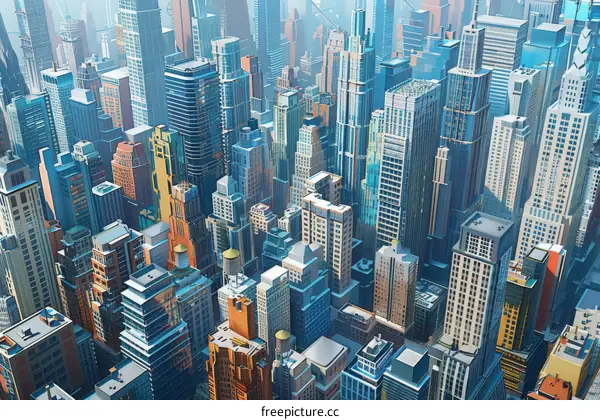 High Angle View of a Modern Cityscape