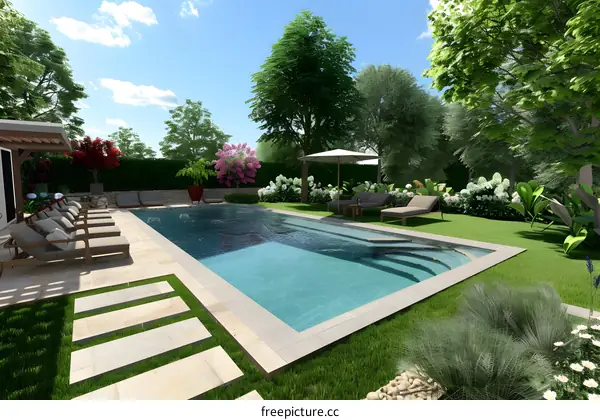 Modern Backyard Pool Design with Lush Greenery