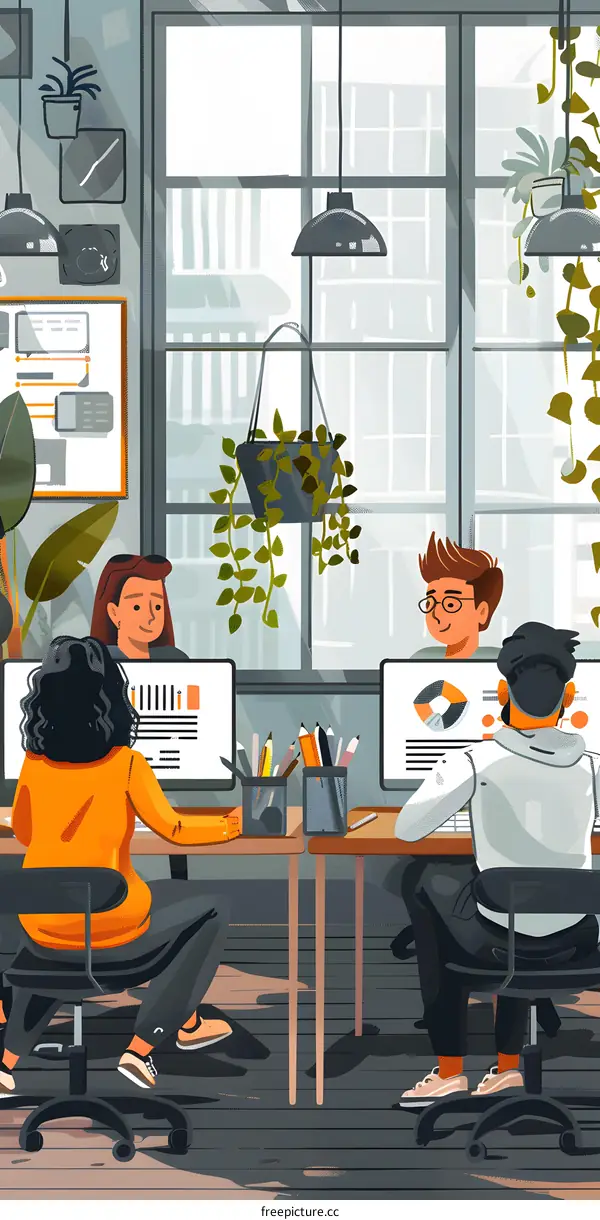 Colleagues working together in a creative office space