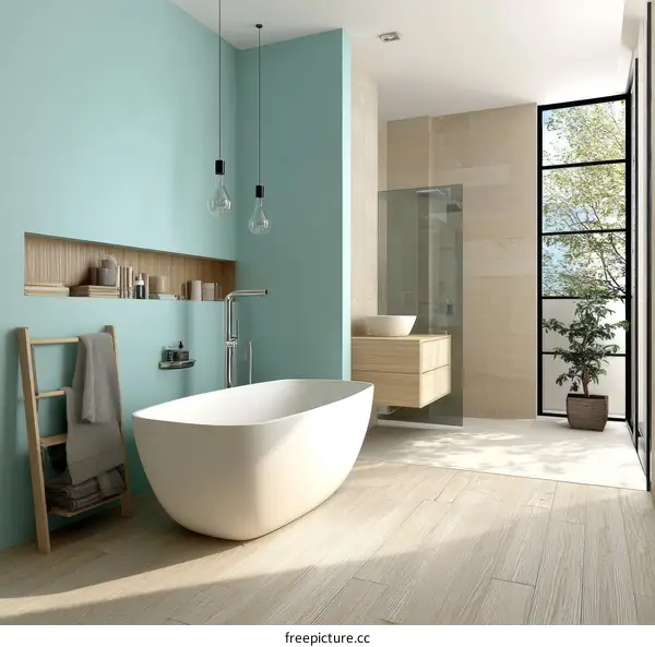 Modern Bathroom Interior Design with a Light Teal Accent