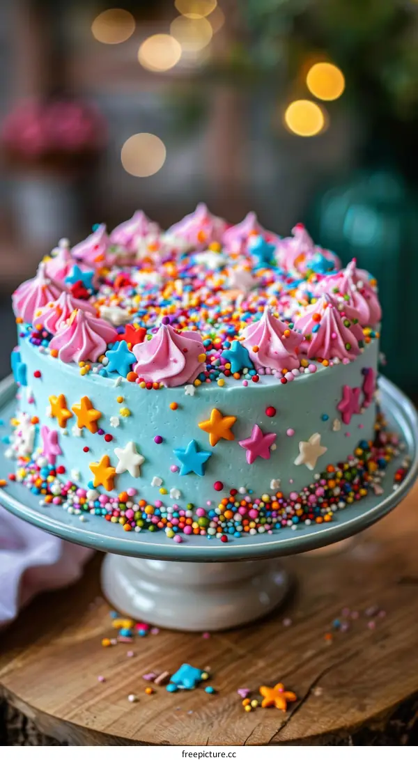 Colorful Sprinkles Adorn a Delicious Cake