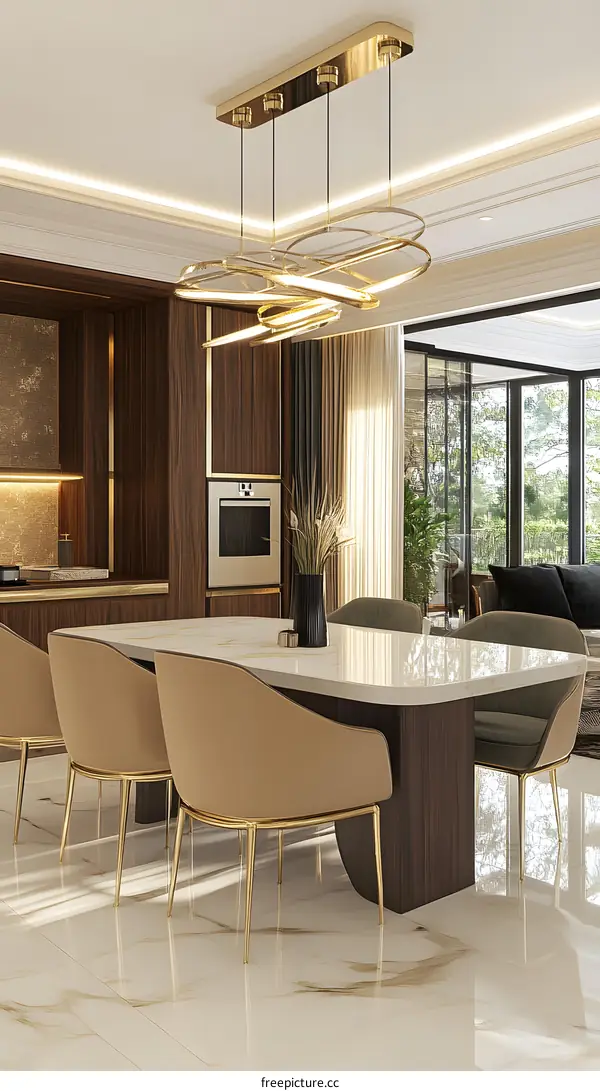 Modern Kitchen Dining Room Interior Design with Gold Accents