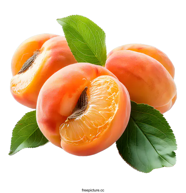 [Transparent Background PNG]Fresh Apricots with Leaves