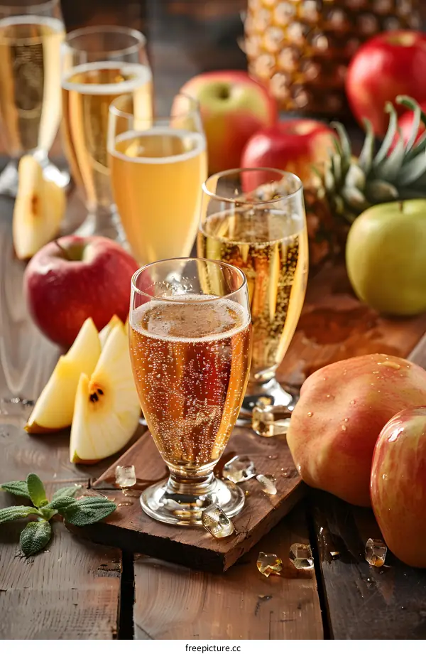 Sparkling Apple Cider with Fresh Apples and Pineapple