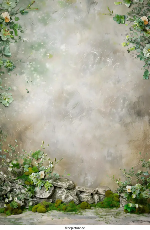 Nature Background with Green Leaves and Stones