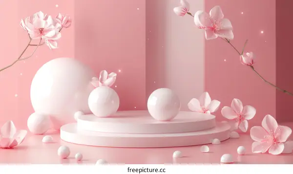 Pink Blossom Display Platform Illustration