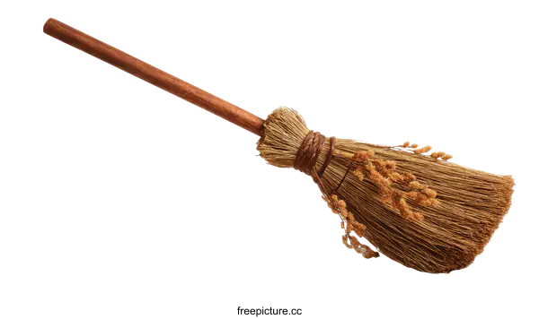 [Transparent Background PNG]Rustic Straw Broom with Wheat Decorations