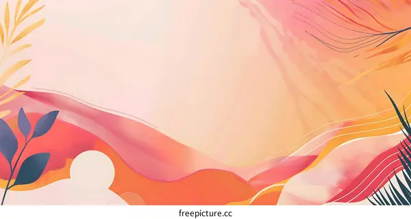 Abstract Background With Wavy Lines And Minimalist Plant