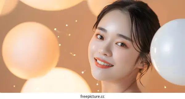 Happy Smiling Woman Portrait With Balloons