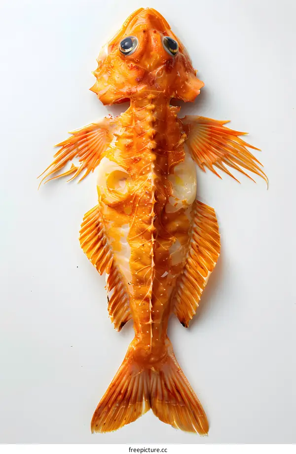 Orange Fish Skeleton on White Background