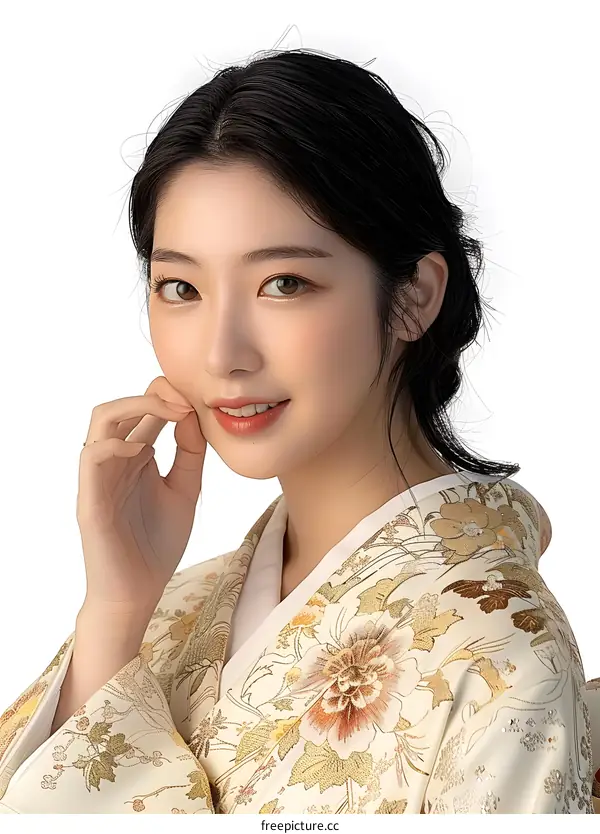Portrait of a young woman in a kimono