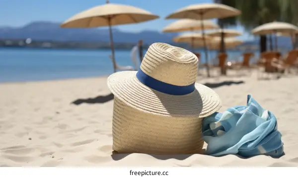 Relaxing on the Beach with a Straw Hat