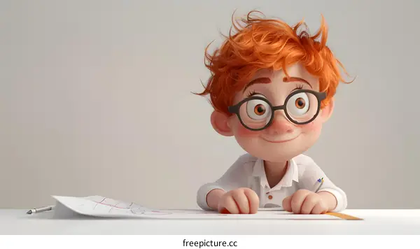 Curious Boy Drawing at Desk