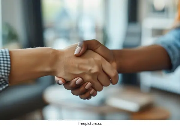 Business handshake between a black person and a white person