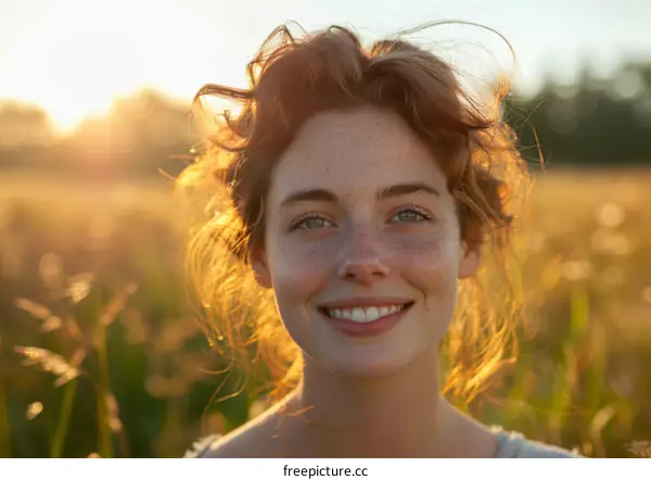 Smiling Woman in Golden Field Portrait