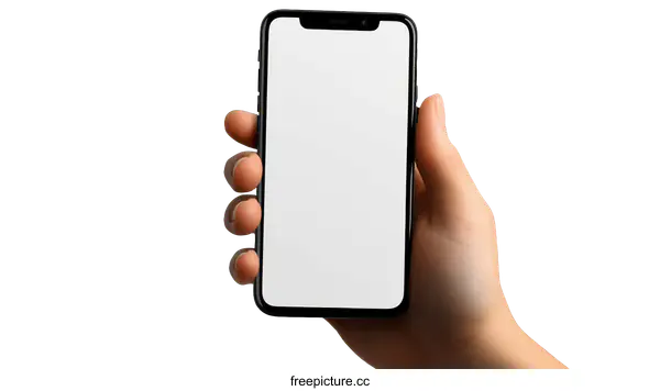 [Transparent Background PNG]Hand holding a black smartphone with blank screen