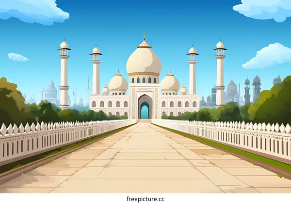 Beautiful White Mosque in the Middle of a Green Field