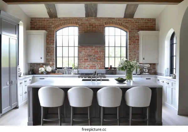 Modern Farmhouse Kitchen with Exposed Brick