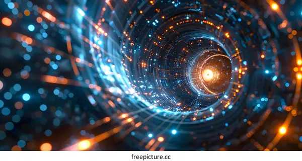 Blue and orange technology tunnel