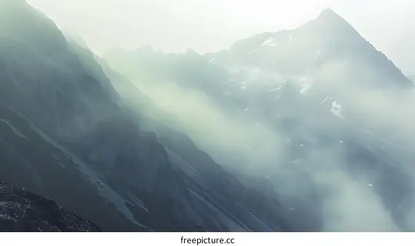 Mountain Landscape with Fog and Snow