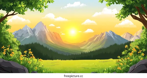 Mountain Sunrise Landscape Illustration