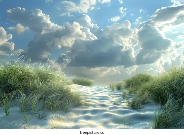 Sunbeams Through Cloudscape Over Sea