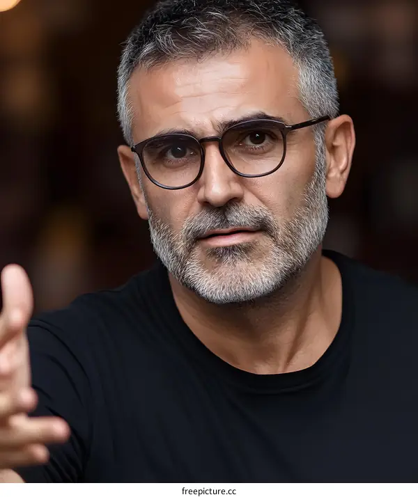 Portrait of a Serious Middle Aged Man with a Grey Beard