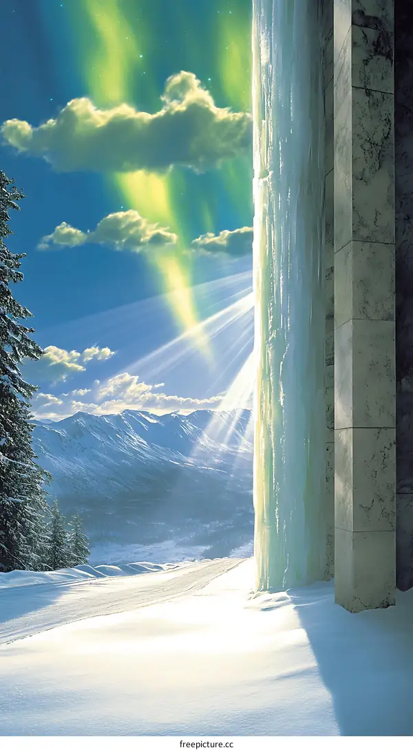 Snowy Mountain View From Building Entrance