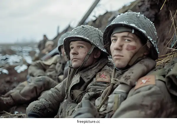 Two soldiers in a foxhole during the Battle of Stalingrad.