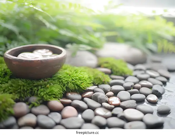 Zen Garden With Green Moss and Stones